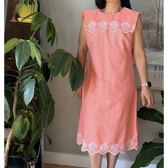 vintage 60s orange white embroidered sailor collar sheer mod midi dress medium - Picture 1 of 8